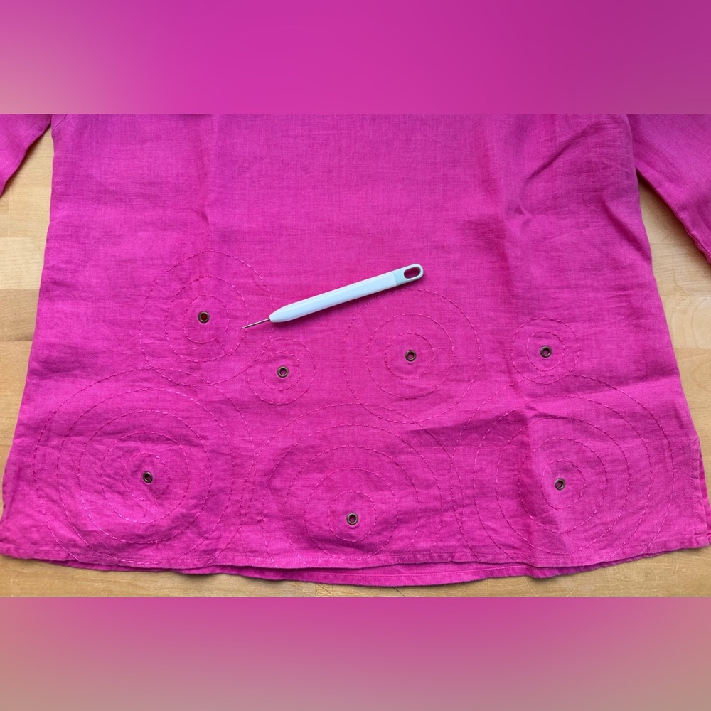 E-Col-O-Gie Women's Linen Fuchsia Boho Circle Top Size Large - Pre-Owned - Picture 9 of 13